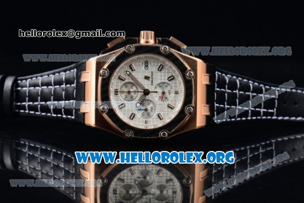 Audemars Piguet Royal Oak Offshore Juan Pablo Montoya Chrono Miyota OS10 Quartz Rose Gold Case with White Dial and Black Leather Strap (EF) - Click Image to Close